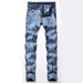 "Men's Light Wash Stretch Jeans – Straight Leg Vintage Style In Blue & Nostalgic White (Sizes 28-42)"_mkmklike.com