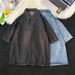 Northfold Summer Denim Short Sleeve Men Japanese Street Style Loose Student Trendy Brand BF Versatile Hip Hop Five-Sleeve Shirt_mkmklike.com