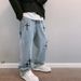 Men's Clothing Jeans High Street Cross Patch Embroidery Loose Straight Wide Leg Cow Long Pants_mkmklike.com