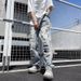 Men's Clothing Washed Pants Knee Hole Jeans Men Hip Hop High Street Casual Beggar Loose Straight Versatile Trousers_mkmklike.com