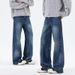 Vintage Washed Straight-Leg Jeans For Men – Relaxed Fit, Classic Blue Denim, Everyday Essential_mkmklike.com