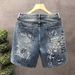 Men's Clothing Street Style Painted Graffiti Denim Shorts Heavyweight Trendy Handsome Scratched Hole Washed Shorts_mkmklike.com