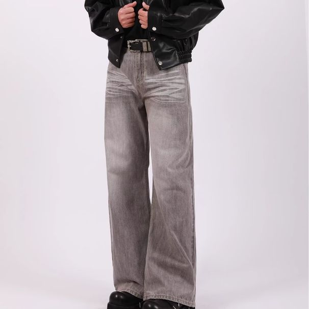 Vintage Washed Gray Denim Pants – Oversized Straight-Leg Jeans For Men & Women (S-3xl) Anti-Stiffness Washes_mkmklike.com