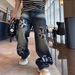 Men's Vintage Washed Relaxed Fit Straight Leg Jeans Denim Pants Streetwear Graffiti Design Casual Urban Style_mkmklike.com