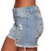 Women's Clothing Distressed Denim Shorts With Fringe Hem - Plus Size 5-Pocket Mid-Thigh Bermuda (S-4XL)_mkmklike.com