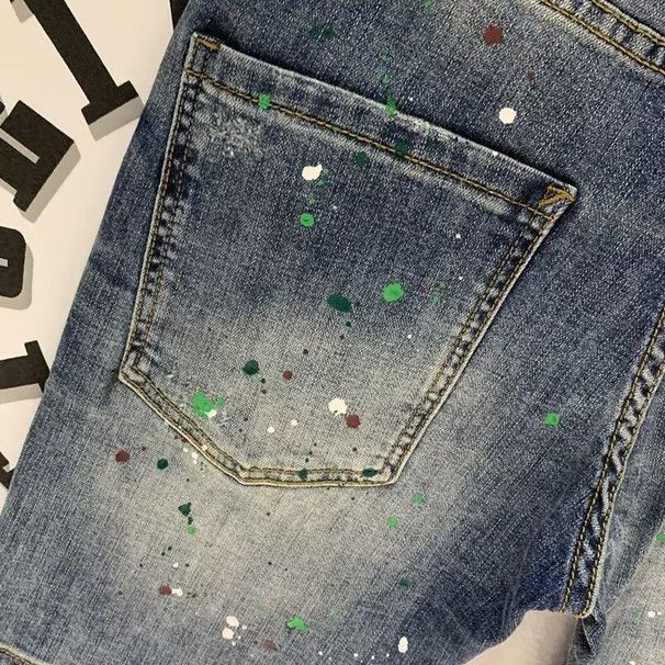 Men's Slim-Fit Distressed Denim Shorts Vintage Blue Skinny Cargo Button Fly Casual Shorts Sizes 28-36_mkmklike.com