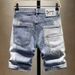 Ripped Denim Shorts For Men In Summer, Thin Print, Scraped And Slim Fit, Versatile Korean Style Trendy Cropped Pants_mkmklike.com