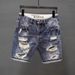 Men's American Retro Ripped Comfortable Denim Shorts Trendy Street Style Loose Straight Summer Thin Clothing_mkmklike.com