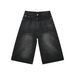 Black And Gray Wide Leg Loose Denim Cropped Trousers Men's Wide Leg Trousers_mkmklike.com