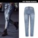 Women's Clothing Mid Waist Loose Straight Denim Nine Point Pants Popular Metallic Color Embroidered Beads Washed Old Holes_mkmklike.com