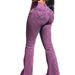 Retro Purple Washed Heart Appliqué Flared Jeans High Waisted Elastic Floor Length Pants for Women by PY1113GY_mkmklike.com