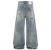 Post-apocalyptic Beggar Style Ripped Dirty Wide-Leg Jeans For Men Street Fashion Ink-Splattered Vintage Washed Loose_mkmklike.com