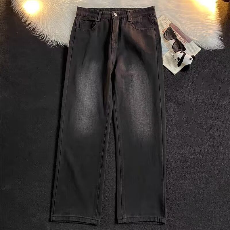 Men's American Streetwear Vintage Wash Flared Jeans, Relaxed Fit Bootcut Denim Pants With Distressed Details For High-Fashion Casual Style_mkmklike.com