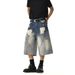 American Vintage Gradient Ripped Slashed Loose Cropped Jeans For Men And Women, Slimming Wide-leg Straight-leg Casual Shorts, Trendy Style_mkmklike.com