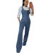 Women's Slim-Fit Denim Jumpsuit Strappy Wide-Leg Romper with Waist Accent_mkmklike.com