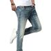 Men's Slim Fit Casual Jeans Unique Back Pocket Design Solid Color Blue Denim Midweight Versatile Mid Waist With Slight Stretch_mkmklike.com