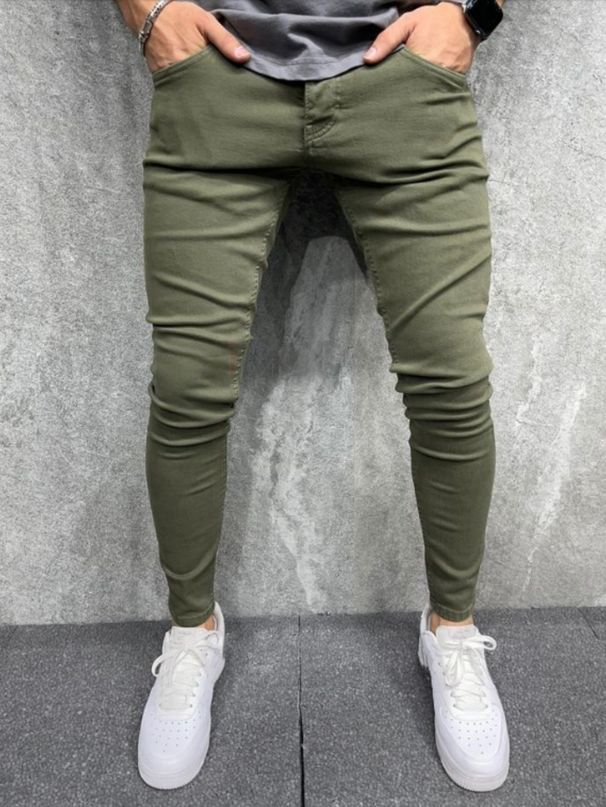 Men's Stretch Slim Fit Jeans - Comfortable Cotton Denim Pants For Everyday Wear (Military Green)_mkmklike.com