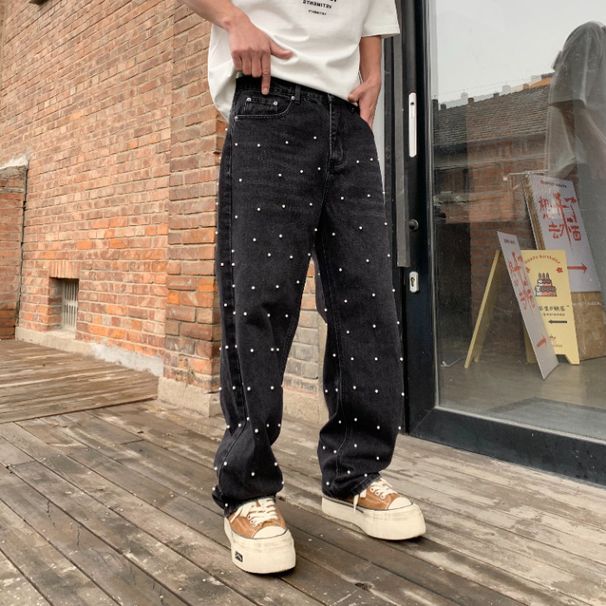 Men's Clothing New Fashion Brand Loose Straight Black Washed Jeans Foreign Trade One Piece Delivery_mkmklike.com