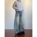 Men's American Retro Washed Distressed Embroidered Scimitar Jeans Plus Size Loose Fit Slimming Wide Leg Street Style Trousers_mkmklike.com