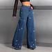 Women's Beaded Embellished Jeans Loose Fit Frayed Edges Available_mkmklike.com