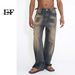 EF JEANS | 2023 New Product Straight Hong Kong Style Retro Old Rust Earth Color Rough Edge Denim Trousers For Men And Women_mkmklike.com