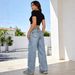Women's Diamond Patterned Rhinestone Wide Leg Jeans Light Blue Washed Denim Trousers Factory Direct Wholesale_mkmklike.com