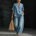 European And American Loose And Casual Denim Suit, Lazy Style V-neck Fashion Casual Wide-leg Jeans For Women_mkmklike.com