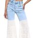 Trendy High-Waisted Flared Jeans For Women – Distressed Patchwork & Mesh Design, Comfort Stretch, Blue & White (S-Xxl)_mkmklike.com