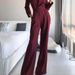 Women's long skirt jumpsuit slanted placket mid-waist temperament commuting jumpsuit_mkmklike.com
