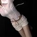 Women's Belted Denim Shorts American Style Hot Girl Star And Rhinestone Details Low Waisted Tight Straight Leg Hot Pants Autumn Rivets Hip Lift_mkmklike.com