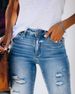 Ripped Slim-fit Washed Torn Pants Women's Denim Trousers_mkmklike.com