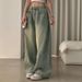 Korean High-Waisted Straight Jeans With Side Pleats – Vintage Washed Denim Pants (Dongdaemun Premium, Flared Leg Opening)_mkmklike.com