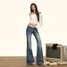 Autumn Women's Vintage Blue Slight Flare Jeans, Washed Slim Fit Versatile Low Waist Slimming Stretch Bell-Bottom Pants_mkmklike.com