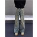 Men's Retro Washed Distressed Straight Leg Jeans Loose Fitting Trendy Casual Style_mkmklike.com