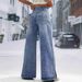 Women's Retro Fashion Button down Jeans European American Style Trendy Solid Color Casual Straight Leg Pants_mkmklike.com