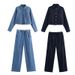 Women's Clothing Autumn Casual Fashion Denim Shirt Drawstring Straight Trousers Suit_mkmklike.com