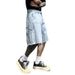 Vibe Brand 5 Point Denim Shorts For Men Loose Fitting Light Blue Cargo Style Cool And Trendy Summer Available_mkmklike.com