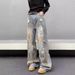 BOY American Retro Washed Distressed Wide-Leg Loose Straight Hand-Dyed Yellow Mud Jeans For Men Tie-Dye Long Pants_mkmklike.com