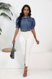 K New Short Sleeved Denim Jacket For Women With Bubble Sleeves_mkmklike.com