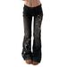 Vintage Floral Embroidered Low-Rise Jeans – Distressed Washed Straight-Leg Flared Denim Pants_mkmklike.com