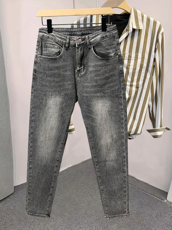 Men's Slim Straight Gray Jeans | Classic Fit With Signature Leather Patch | Comfort Stretch Denim For Everyday Wear_mkmklike.com