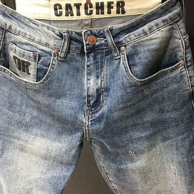 Men's High-End Retro Style Korean Trendy Summer Denim Shorts Low Waist Stretch Slim Fit Blue Jeans Five Point Pants_mkmklike.com