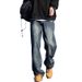Woven Washed Black Gray Flared Jeans For Men, Spring Autumn American Retro Midline Straight Pants, Cool And Stylish_mkmklike.com
