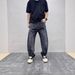 Men's Distressed Patchwork Jeans | 90s Vintage Washed Denim | Asymmetrical Raw Hem | Relaxed Straight Fit | Y2K Streetwear Revival_mkmklike.com