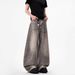 Streetwear Distressed Jeans Vintage Washed Gray Splatter Paint Denim Pants, Loose Straight Cut With Button Fly, Unisex High Street Fashion_mkmklike.com
