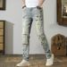 Premium Vintage Washed Jeans – Distressed Splatter Paint & Patchwork (Slim Straight Fit, Mid-Rise, Stretch Denim, 28-38, Hand-Painted Details)_mkmklike.com