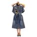 Fat Sister Spring Summer New Large Wear Heavy Duty Nail Beaded Waist Thin Cowboy Loose And Slim Women's Dress_mkmklike.com