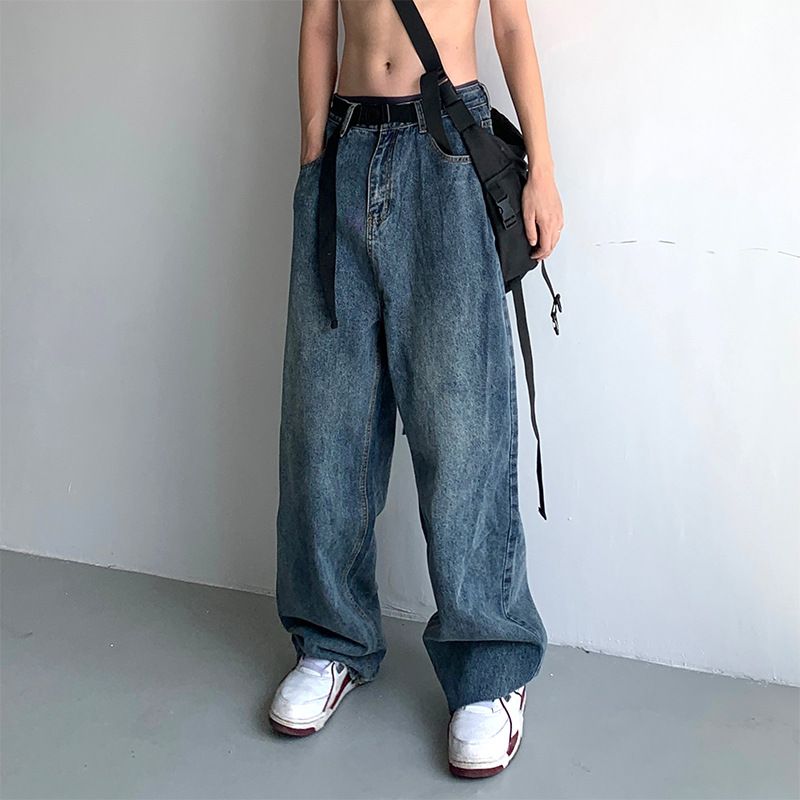 Nordmann American Style INS Japanese Retro Jeans Men Loose Straight Fit Draped Wide Leg Solid Color Trendy Brand High Street Dad_mkmklike.com