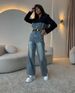 Women's Clothing Stitching Denim Jumpsuit High Waist Casual Straight Denim High Waist Straight Leg Casual Overalls Long Sleeve Stitching Design_mkmklike.com