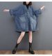 K Retro V-neck Pocket Denim Jacket For Women, Loose Fit Large Version, Medium To Long Windbreaker. No Necklaces Or Other Accessories_mkmklike.com